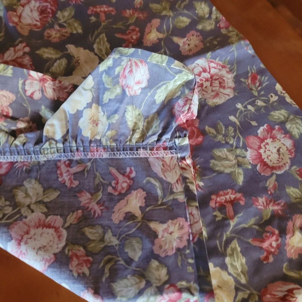 Vtg Waverly Garden Window Valance Floral Blue Rose Ruffled 2 Panels 17x73 Ea